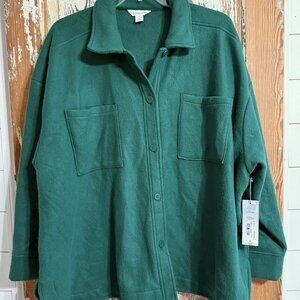 Liz Claiborne Fleece Shirt Jacket - Botanical Gardens Green - Size 3X MSRP $65